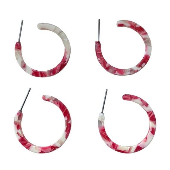 Swirled Pink & White Marbleized Acetate Sustainably Made Hoop Handmade Earrings - Picture 11 of 11